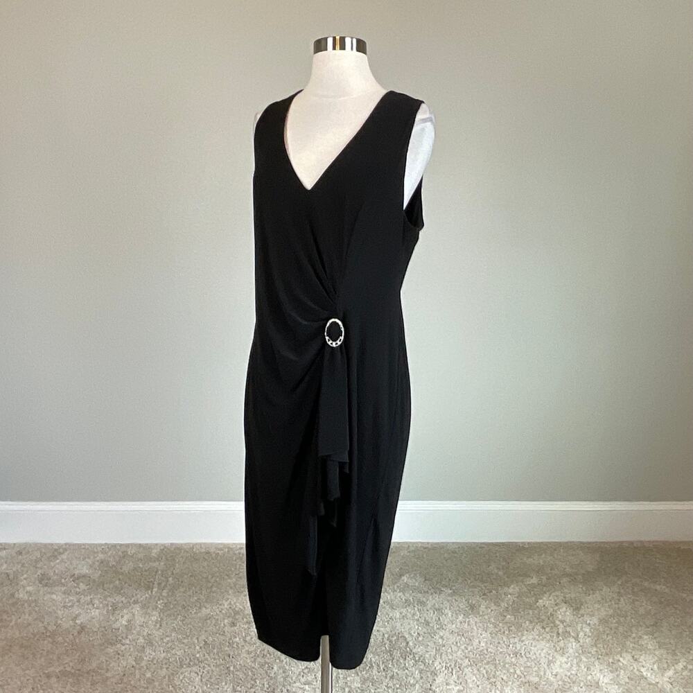 Betsy & Adam Sleeveless Ruffled Sheath Cocktail Party Dress Black Size 14W LBD - Picture 3 of 13